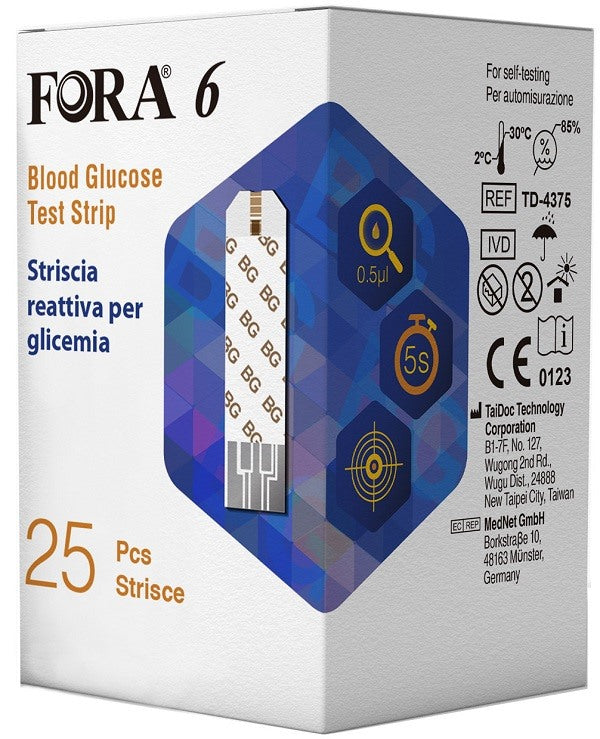 meter diagn strisce misurazione glicemia fora 6 connect box da 25 pezzi fora ean 7640143650002