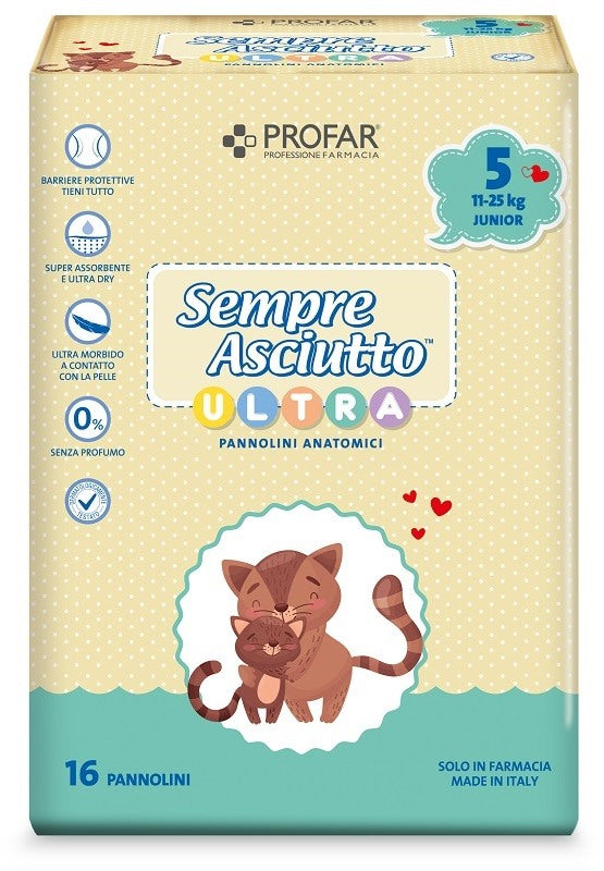 federfarma co pannolini profar sempre asciutto ultra junior 1125 kg 16 pezzi profar