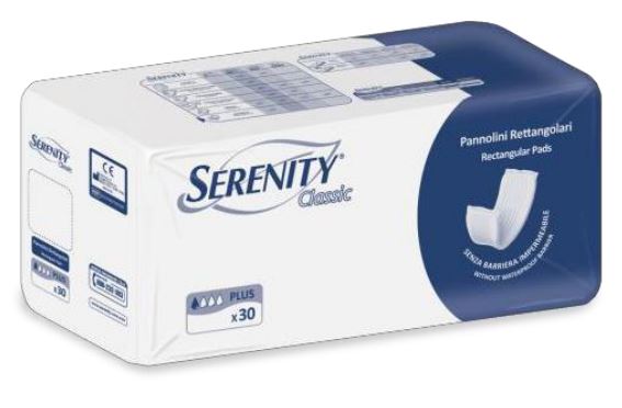 serenity pannolone per incontinenza rettangolare senza barriera impermeabile serenity classic 30 pezzi serenity ean 8003670233305
