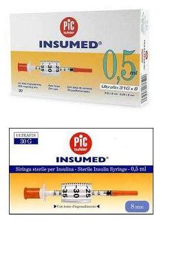 pikdare diagnostica siringa per insulina pic insumed 03 ml 100 ui spazio zero ago 30 gauge 8 mm 3 sacchetti da 10 pezzi pic ean 8058090005377