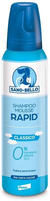 elanco bayer vet sano e bello shampoo mousse rapid classico flacone 300 ml per lavaggio senzacqua sano e bello ean 8000560780901