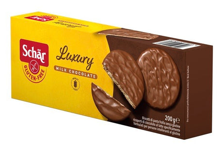 schar due schar luxury biscotti di pasta frolla ricoperti di cioccolato al latte 200 g schar ean 8008698014813