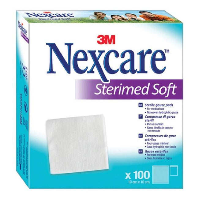 3m italia polifarma garza compressa sterimed soft in tessuto non tessuto sterile 10x10cm 100 pezzi multilingual nexcare ean 4054596566019