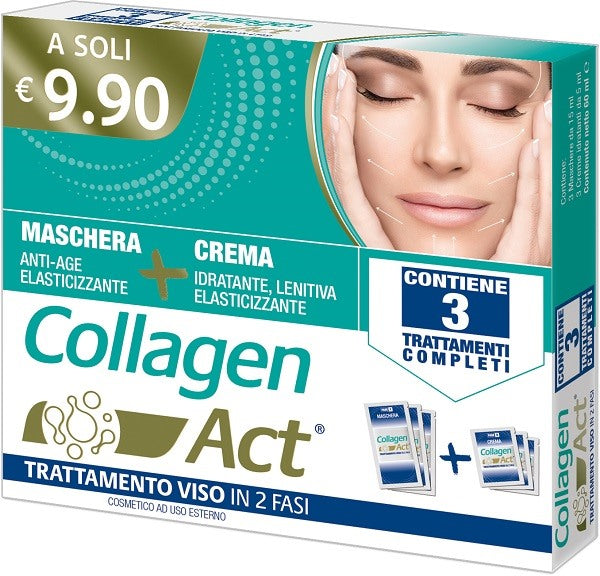 ff collagen act trattamento viso 2 fasi maschera anti age elasticizzante 3 pezzi da 15 ml crema idratante lenitiva elasticizzante 3 pezzi da 5 ml ff ean 8030936400492