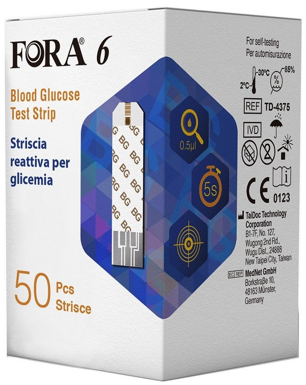 meter diagn strisce misurazione glicemia fora 6 connect box da 50 pezzi fora