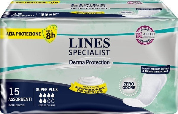 fater adult pannolone per incontinenza lines specialist derma sagomato anatomico super plus 15 pezzi lines ean 8001480503762