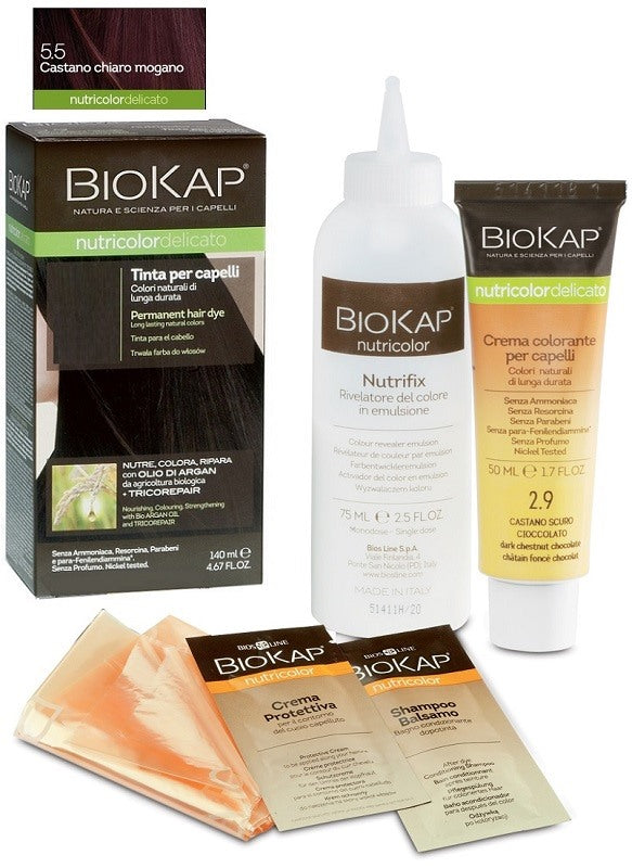 bios line biokap nutricolor delicato 550 castano chiaro mogano tinta tubo flacone biokap ean 8030243010469