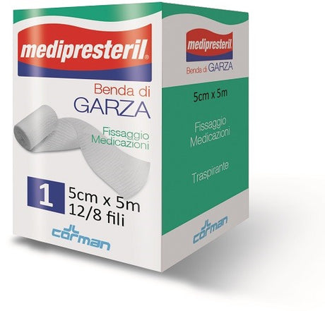 corman benda di garza medipresteril 128 fu m5x5cm 128 fili medi presteril ean 8016867000024