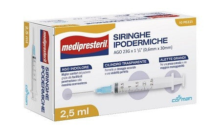 corman siringa ipodermica medipresteril ago 23 gauge 1 14 06x30mm 25 ml 10 pezzi medi presteril ean 8016867012539