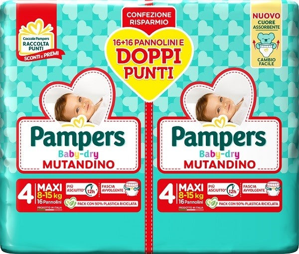 fater babycare pampers baby dry pannolino mutandina maxi duo downcount 32 pezzi pampers ean 8001480307582