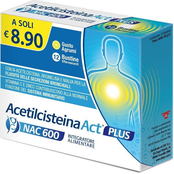 ff acetilcisteina act plus nac 600 12 bustine effervescenti agrumi ean 8058951700014